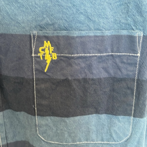 Mark McNairy Men’s Size Small Blue Striped Short Sleeve Cotton Button Up Shirt - Picture 3 of 5